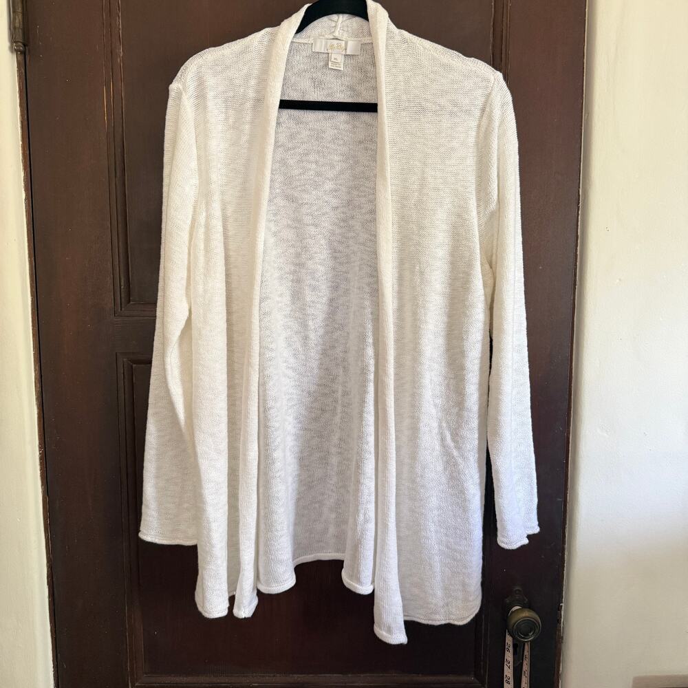 Lilly Pulitzer | White Slub Cotton Blend Knit Open Front Lightweight Cardigan XL